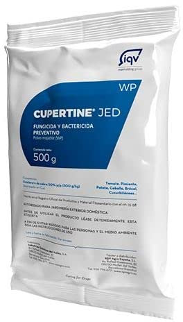 Cupertine JED 500grs. Oxicloruro de cobre. Fungicida y bactericida cúprico preventivo ecológico de amplio espectro de para plantas y árboles. Pulverizar con pistola o mochila.