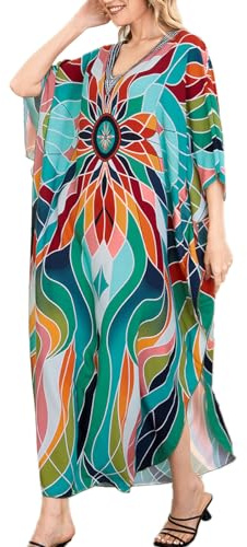 ZaisuiFun Caftan Robe Plage Femme Grande Taille Longue Kaftan Maxi Ete Boubou Cache Maillot Bain Djellaba Tunique Bohème Boho Cover Up Large