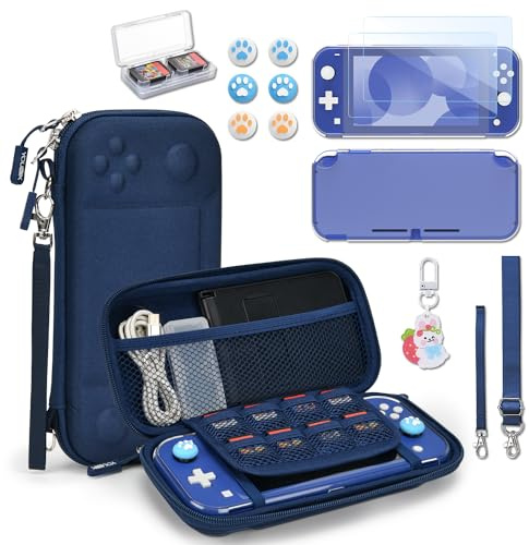 Younik Funda Switch Lite, Azul Accesorios NS Switch Lite 14 en 1, Carcasa de Transporte de Switch Lite, Estuche para Tarjetas de Juego, 2 Protectores de Pantalla, 6 Grips para el Pulgar, Colgante