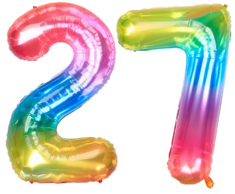 Ponmoo 40 inches Foil Balloons Numbers 27/72 Neon Rainbow (101cm), Inflatable Helium or Air, Giant Balloon Number 0-9, 10-29, 30-100, Grand Balloons for Anniversary Wedding Birthday Party Decoration