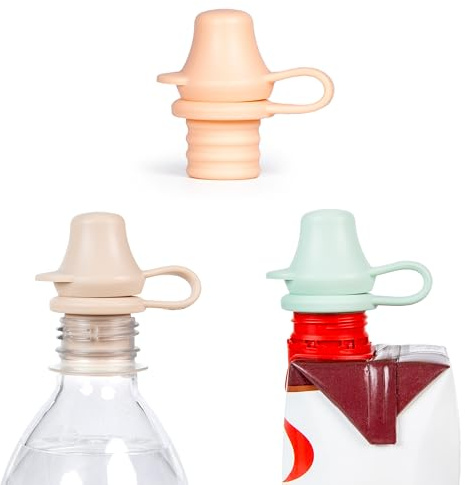 KiddiKap Original Bottle Topper, Silicone Sippy Spout, 3 Pack, Pastel