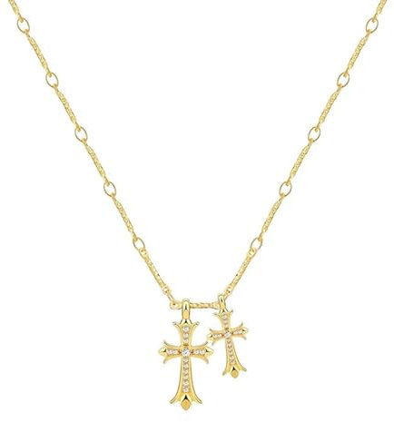 SJUIEO Kreuz-Halskette, 14 Karat vergoldet, Doppel-Kreuz-Anhänger-Halskette, Diamant-Halsband, Schmuck, Geschenk, Damen, Mädchen, Herren, Jungen