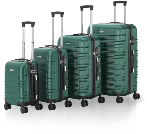 Juskys® Hartschale Kofferset Reisekoffer 4 teilig - Zahlenschloss, geräuscharme 360° Rollen groß, Teleskopgriff, leicht - Koffer in Dunkelgrün