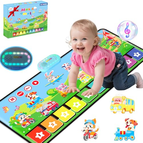 MOMUSE Jouet Bebe 1 an avec 80 Sons, Tapis Musical avec 10 Animaux et 10 Voitures, Piano Enfant Tapis de Danse Cadeau Bebe Garçons Filles 1 2 3 Ans