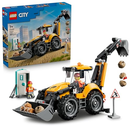 LEGO City Scavatrice da Cantiere Gialla - Veicolo Giocattolo da Cantiere - Trattore con 2 Minifigure, Benna Anteriore e Braccio Scavatore Funzionanti - Idea Regalo per Bambini da 7 Anni in su - 60480