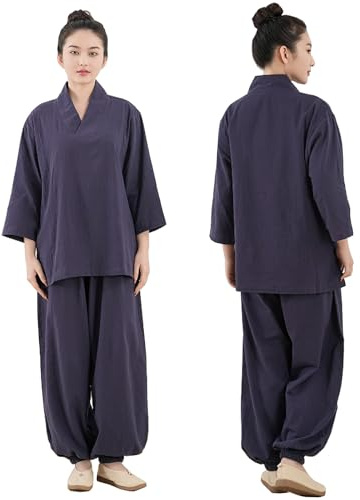 Tenue d'arts Martiaux pour Femme, Uniforme Unisexe de Tai Chi, Vêtements Traditionnels Chinois pour Kung Fu, Méditation Zen, Wing Chun, Wu Shu, Qigong (Blue, L)