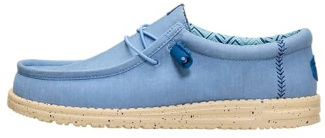 HEYDUDE Scarpe Casual da Uomo in Tela Elasticizzata Wally, Denim Sbiadito/Marrone Chiaro, 44 EU
