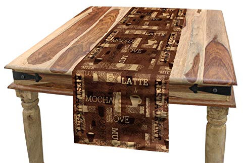 ABAKUHAUS Kaffee Tischläufer, Cafeteria Typography, Esszimmer Küche Rechteckiger Dekorativer Tischläufer, 40 x 180 cm, Karamel Braun