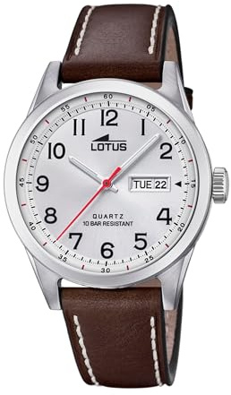 Lotus Herren Analog Uhr Braun Leder - Quarz - Kalender - Mineralglas - 10 ATM Wasserdicht Klassische Uhr 18671/1