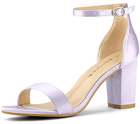 Allegra K Damen Peep Toe Blockasbtz Satin High Heels Sandalen Lila 41