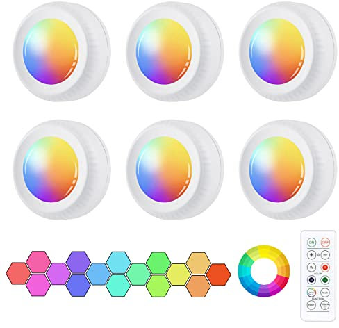 Vicloon Luces para Gabinetes, 6 PCS 16 Colores Inalámbrica LED que Funcionan con Baterías, Lámpara con Armario, Cocina, Dormitorio, Pasillo, Fiesta