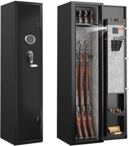 KAER 2-3 Gun Safe,Rifle Safe,Gun Safe for Rifles and Pistols,Gun Cabinet for Shotguns,Long Gun Cabinet for Shotguns with Removable Storage Shelf,LED Light,Quick Access Rifle Safes,Adjustable Shelves