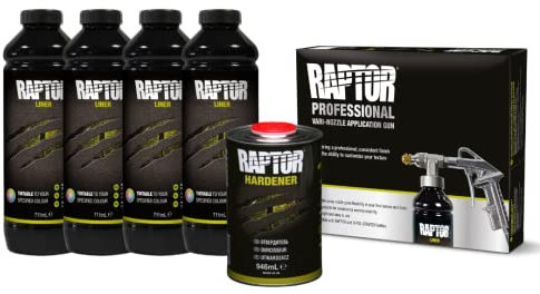 Raptor kit de revêtement de Protection - 4 Bouteilles de 3,79 litres (incluant Le durcisseur), teintable, avec Le Pistolet Professionnel Raptor à buse réglable