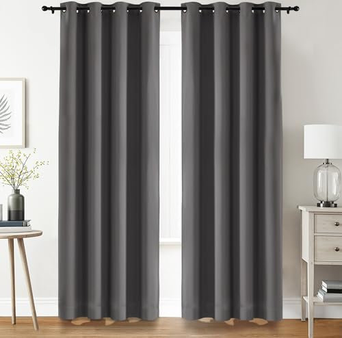 Utopia Bedding Verdunkelungsvorhänge mit Ösen thermovorhang 2er Set [140x290 cm, Grau] wärme und kälteisolierende und schalldämmende Vorhang Blickdicht für Wohnzimmer, Schlafzimmer & Büro