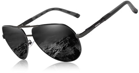 KINGSEVEN Occhiali da sole uomo polarizzati occhiali da pilota da uomo classici retrò casual vacanza occhiali da sole con protezione UV, nero/grigio, 63