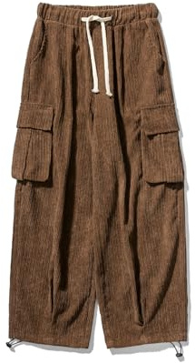 Pantalon de survêtement vintage en velours côtelé avec cordon de serrage et taille élastique pour homme, 23D507 Marron, M