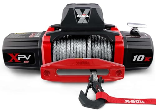 X-BULL Winch-10000 lb. Load Capacity Electric Winch Kit -12V Synthetic Rope Winch,Waterproof IP67 Electric Winch with Hawse Fairlead-Grey Rope