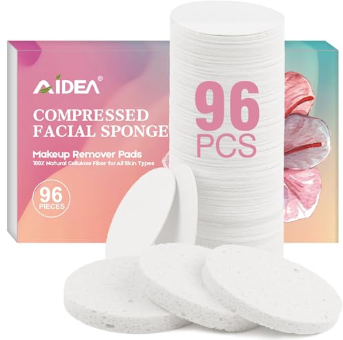 AIDEA Compressed Facial Sponges 96Count White, Round, Face Sponges for Cleansing, Travel Essentials, Natural Cellulose Cosmetic Makeup Sponge for Facial Cleansing, Exfoliating, Makeup Removal