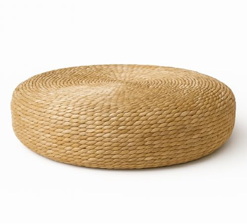 TIENDA EURASIA - Puff Redondo de Suelo | Material de Trenzado Natural | Diseño Nórdico | Medida Ø 55 cm x 15 cm | Ideal para Decoración de Interior y Exterior
