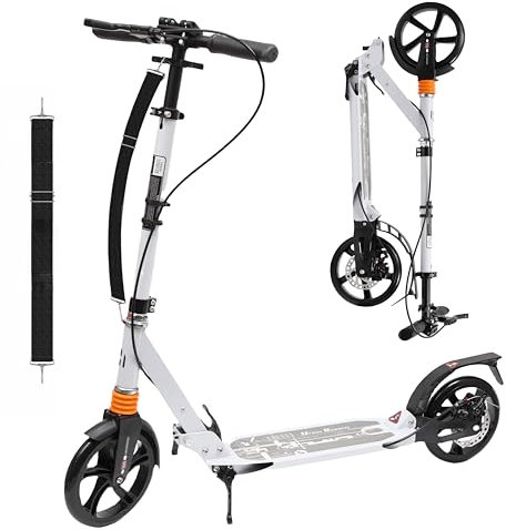 Habib Gruppe Trottinette de Ville pour Adulte - en Aluminium - Pliable - 200 mm - Grandes Roues - Double Suspension - Hauteur réglable - Frein à Main réglable - Charge maximale : 100 kg - À partir de