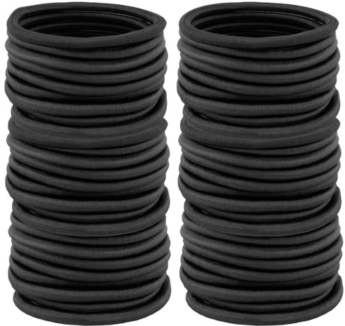 VUKOKU 150 PCS Black Hair Ties for Women Men Girls, 4MM Elastic Hair Bands Ponytail Holders, Thick Curly Hair Long-Lasting Braids, Premium Hair Elastics Tie