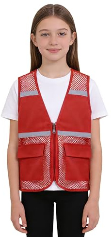 JEATHA Chaleco De Seguridad Niños De Malla Transpirable Chaleco Reflectante De Alta Visibilidad Ropa De Actividades De Voluntariado Rojo 5-6 años