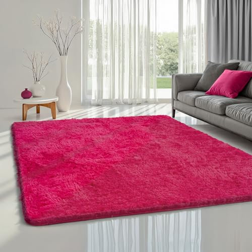 the carpet Soft Shaggy Flauschiger Hochflor Teppich, Wohnzimmer, Kinderzimmer, Anti-Rutsch Unterseite, kuschelig weich und super Soft, Pink, 80 x 150 cm
