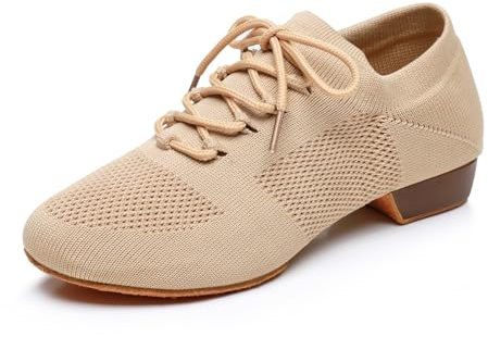 Rosefinch Zapatos de Baile de Jazz de Mujer de Punto Yoga Ballet Latino Zapatos de práctica de Baile Moderno Beige Suela de Ante 37EU