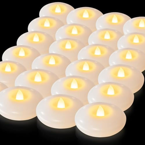 5plots Flameless Floating Candles 3 Inches White Waterproof Led Tealights for Wedding Vases Centerpieces Party Proposal Pool Decor Decoration 200 Hour (6 Pack)