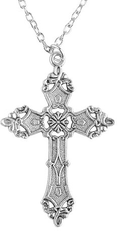 Tabanzhe Cross Necklace-Silver Catholic Cross Necklace for Women Men Cross Pendant with Adjustable Chain Birthday Religious Jewelry Gift