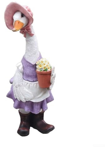 Zoegneer Coppia di anatre statue da giardino dipinte a mano figure in resina statue da giardino giardiniere coppia anatra decorazione da giardino ornamenti artigianato in resina (scatola di fiori