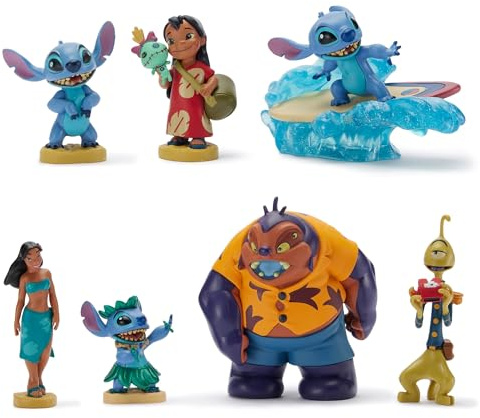 Disney Store Official Ensemble de Figurines Lilo & Stitch, 7 Jouets Comprenant Stitch, Lilo, Nani, Jumba Jookiba et Pleakley, à partir de 3 Ans