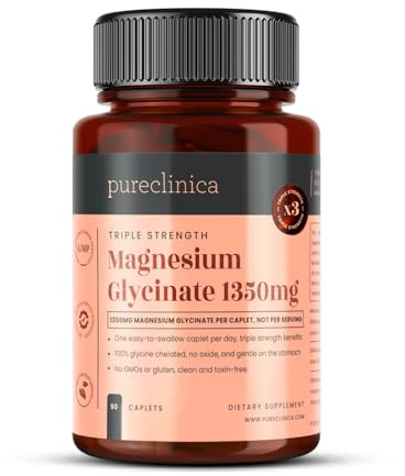 Triple Strength Magnesium Glycinate 1350mg x 90 Caplets – 202.5mg Elemental Magnesium Per Caplet – 3 Months Supply - 100% Glycine Chelated, Gentle on The Stomach