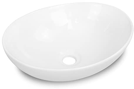 OUUTMEE Lavabo Ovale da Appoggio Piccolo Lavabo da Appoggio o da Parete Per Ospiti Bianco 415 x 340 x 120 mm