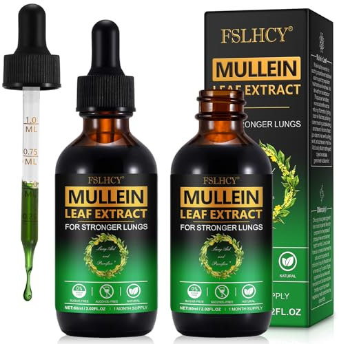 Mullein Tropfen, Königskerzen Tropfen, Königskerzenblatt Tropfen Mullein Leaf Liquid Drops für Lunge zur Lungenreinigung Vegane Schnelle Absorption 60ml (2er pack)
