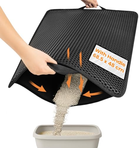 Conlun Tapis de Litière Chat 68.5x48cm, Double Couche Nid d'Abeille, Imperméable et Lavable, Antidérapant, Résistant à l'Urin Tapis de Litière pour Chat, Noir