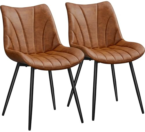 Yaheetech Set of 2 Modern Upholstered Dining Chairs with Metal Legs, Armless Side Chairs for Kitchen Dining Room Living Room, Kitchen Chairs with Backrest Brown | Comfortable Padded Seat | Modern Retro Design | PU Leather Upholstery | Metal Legs | For Kitchen Dining Room