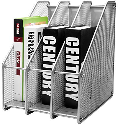 Exerz Portariviste a 3 Scomparti/Rastrelliera in metallo da Tavolo/Supporto per documenti/Cartelle/Organizzatore (Argento)