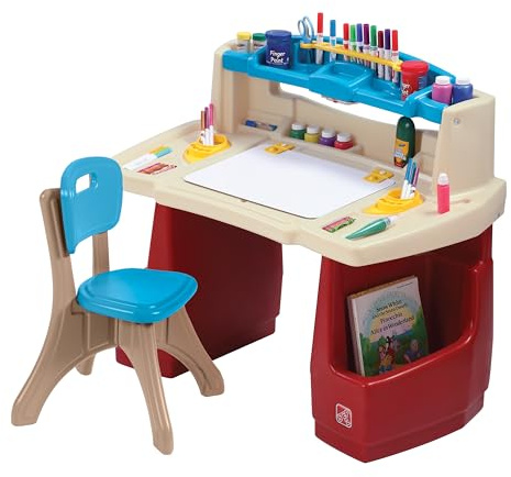 Step2 Deluxe Art Master Schreibtisch & Stuhl für Kinder | Kreativitätstisch aus Kunststoff mit Stauraum