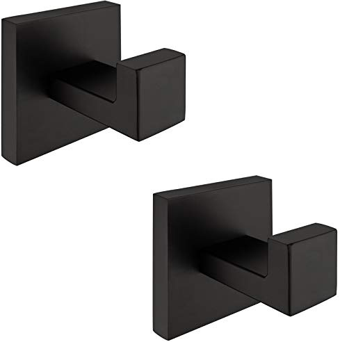 Nolimas Towel Hook Stainless Steel Bathroom Rustproof Clothes Towel Coat Hook Wall Mounted Square Toilet Kitchen, Heavy Duty Door Hanger, 2 Pack, Matte Black