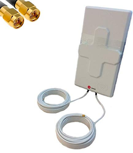 Antena 4G Wonect 50dBi Blanca Exterior 5,10 o 15 Metros Cable Conector SMA Macho Integrado Largo Alcance. Mejora señal Router 4G. Compatible Routers con conexión de Antena Externa SMA (10m)