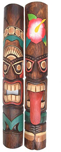 2 Tiki Masken 100cm im Hawaii Style Motivmasken Wandmasken Holzmaske Maske Osterinsel