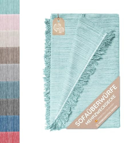 Colcha Multiusos: Plaid sofa, Manta Foulard, Cubre cama, foulard para sofas de Algodón y otras fibras acabado de calidad Fabricado en España. (Verde agua jasp. 09, 230x260cm)