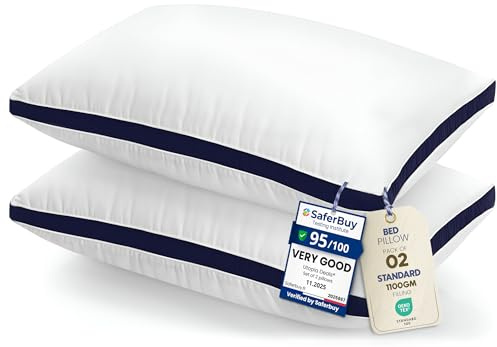 Utopia Bedding Pillows 2 Pack Standard Size, (Navy) Luxury Hotel Quality Pillows, Brushed Fabric, Bed Pillow for Back, Stomach or Side Sleepers - 20 x 30 inch / 50 x 75 cm