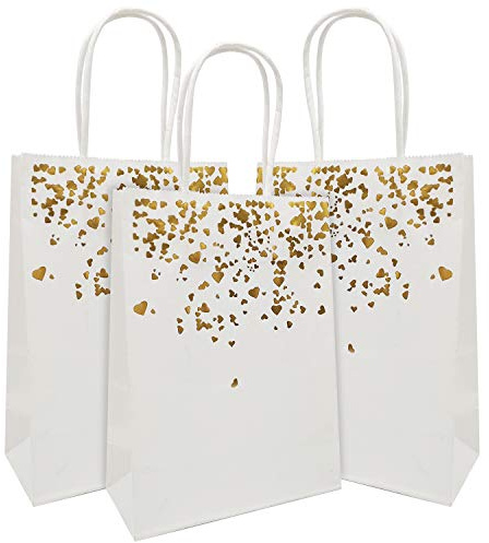 JJQHYC 18 Pièces Sacs Cadeaux avec Poignée Sac en Papier Kraft Petit Pochette Sac Anniversaire Sacs de Fête pour Noël Mariage Anniversaire (Blanc)