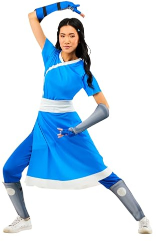 Rubies Official Avatar The Last Airbender Katara kostym overall med bifogad klänning, maskeraddräkt för vuxna, storlek Medium UK 14-16 Halloween