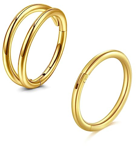 MODRSA 16G Septum Anillo 316L Acero Quirúrgico Pendientes Nariz Piercing Helix Conch Hinged Clicker Tragus Hoop Piercing Joyas 2 Piezas 8MM Oro