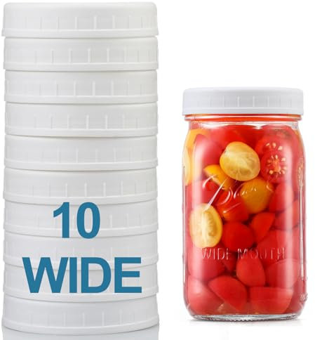 AOZITA [10 Pack] WIDE Mouth Mason Jar Lids for Ball, Kerr and More - White Plastic Storage Caps for Mason/Canning Jars - Leak-Proof, Dishwasher Safe & Food Grade