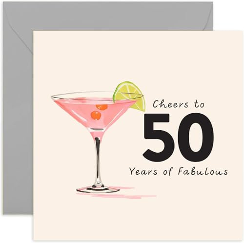 Old English Co. Fantastiskt 50:e födelsedagskort för kvinnor – femtioårsfödelsedagskort för henne – födelsedagskort för speciella åldrar för dotter, syster, mamma – rolig cocktailalkoholdryck | blank