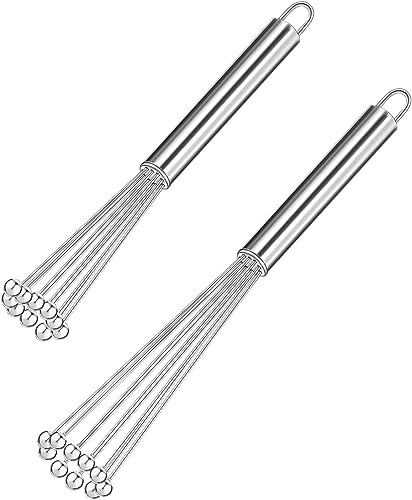 LATRAT 2 Piece Stainless Steel Ball Whisk Set, Whisk Small Ball Whisk Set Wire Egg Whisk Set for Cooking, Mixing, Whisking, Beating, Stirring